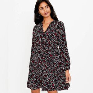 LOFT Women’s Heart Tie Neck Long Sleeve Swing Dress - Medium